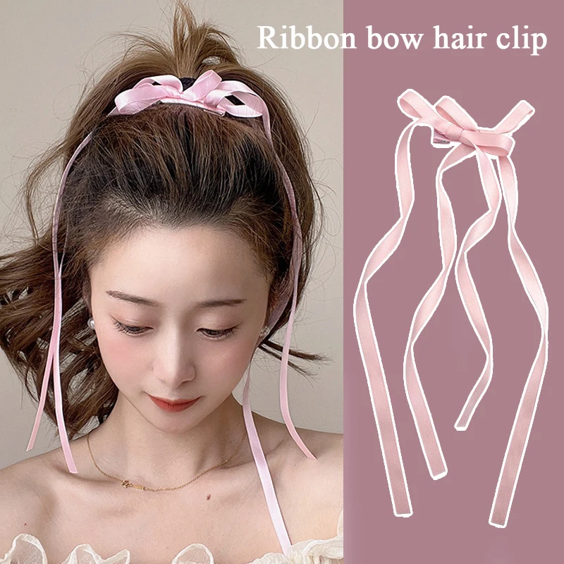 

1PC Double Bow Hairpin Cute Braided Long Ribbon Hair Clip Hair Barrettes Lolita Balletcore Headdress Hair Accessories For Women