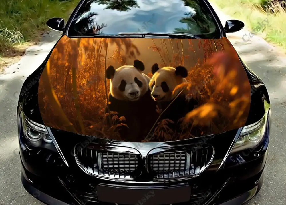 

Panda Flower Field Car Hood Vinyl Stickers Wrap Vinyl Film Engine Cover Decals Sticker Universal Car Hood Protective Film