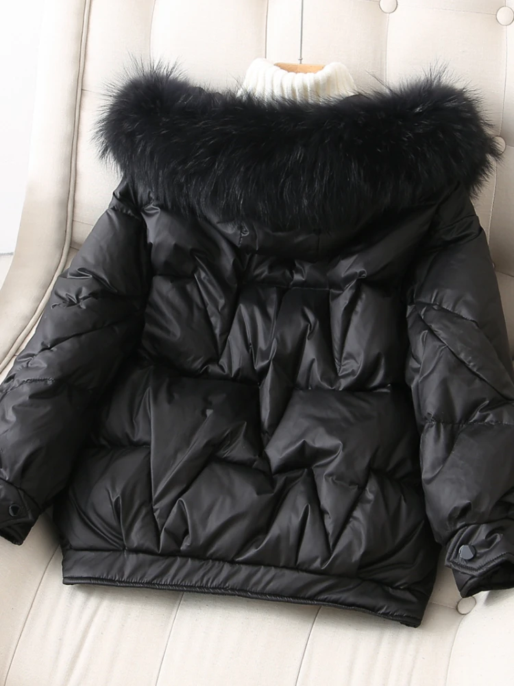 Luxury Women's Winter Warm Black Down Jacket 2022 New High-End Korean Style Fashion Thick Really Fox Fur Collar Short Coat Woman