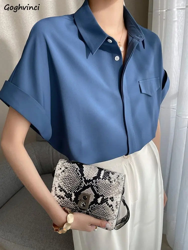

Рубашка женская однотонная с карманами, тонкая Базовая простая элегантная универсальная уличная одежда в стиле ретро, крутая уютная Шикарная стильная рубашка в Корейском стиле Ins