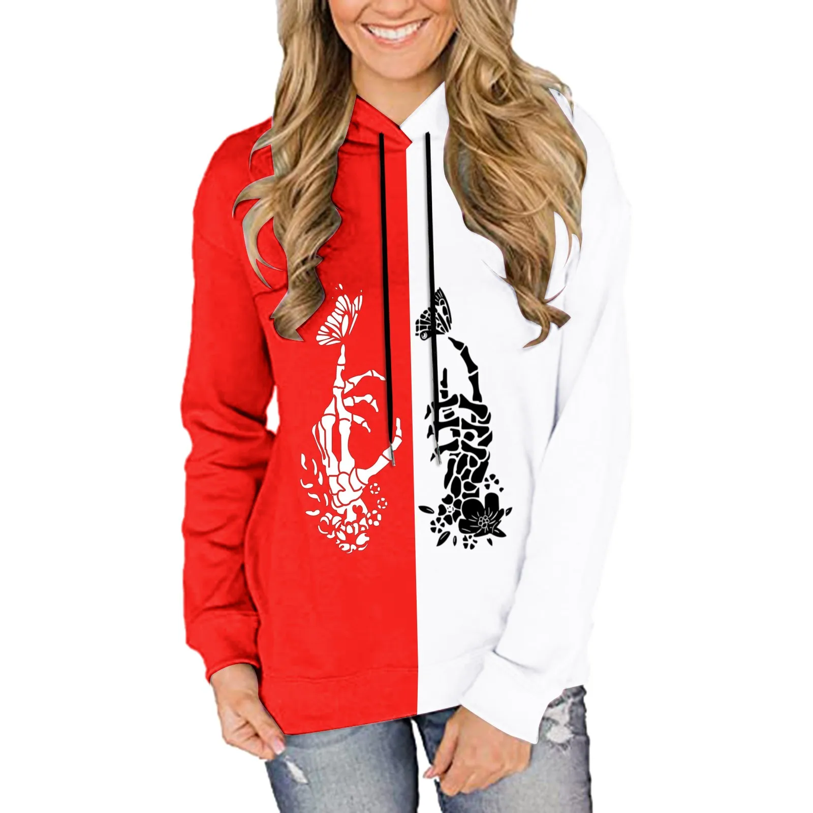 

Womens Colorblock Patchwork Printed Long Sleeve Loose Punk Top Sweatshirt Zip up Sweatshirt Women