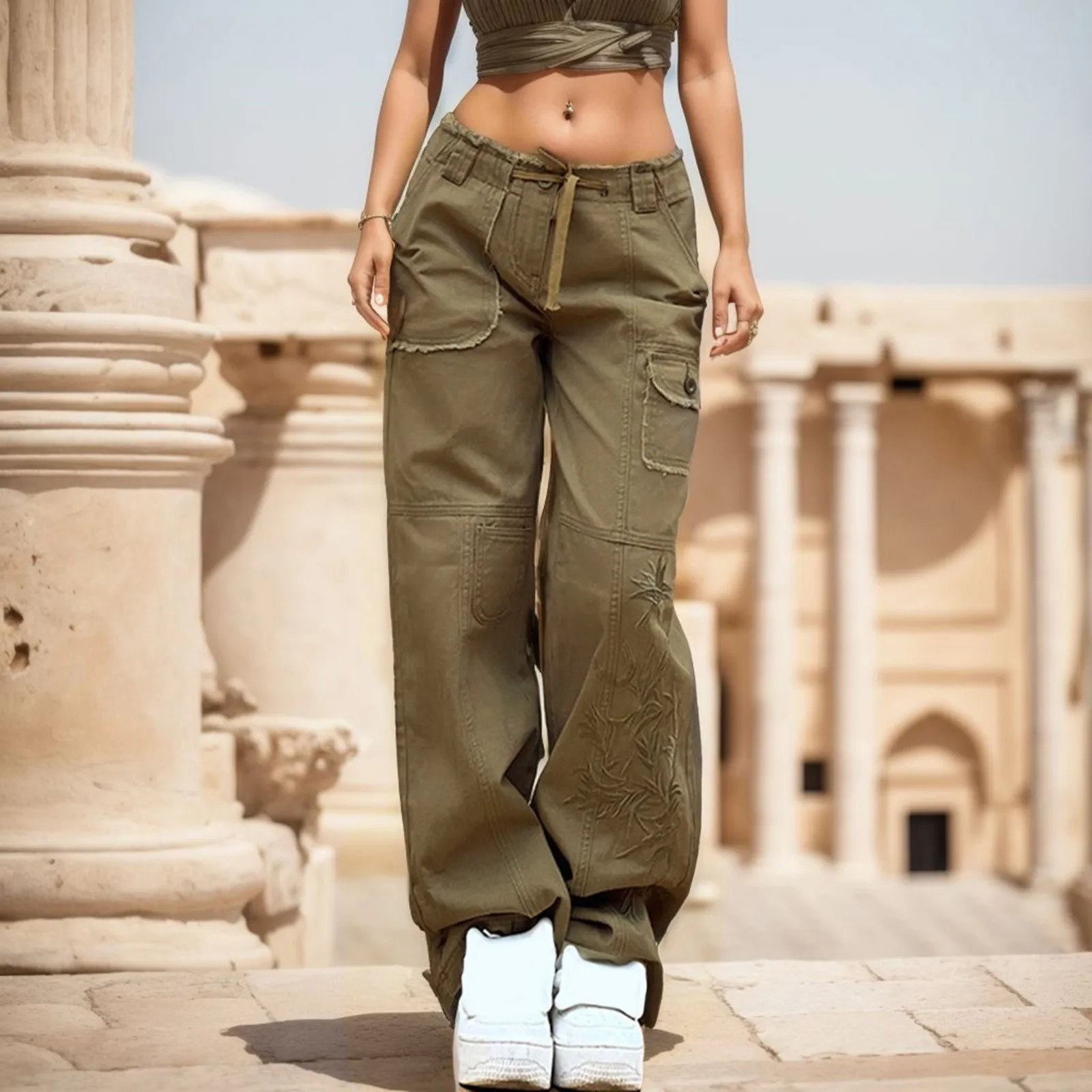 

Y2K Pockets Cargo Pants for Women Straight Oversize Pants Harajuku Vintage 90S Aesthetic Low Waist Trousers Wide Leg Baggy Jeans