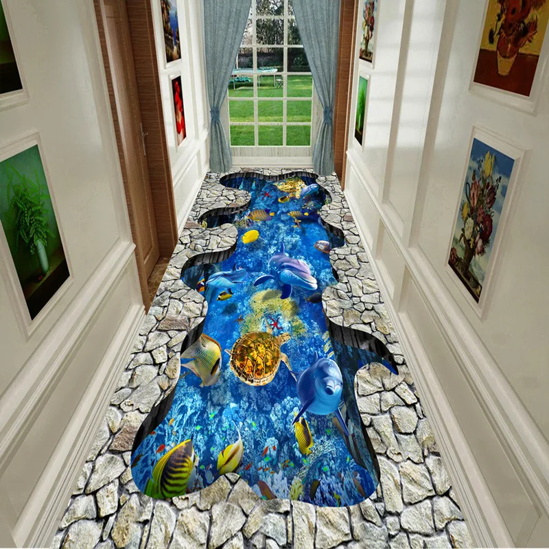 Funny Adventure Corridor Hallway 3D Carpets Living Room Area Rug Bedroom Rug Kids Home Kitchen Carpet Crystal Velvet Floormat images - 6
