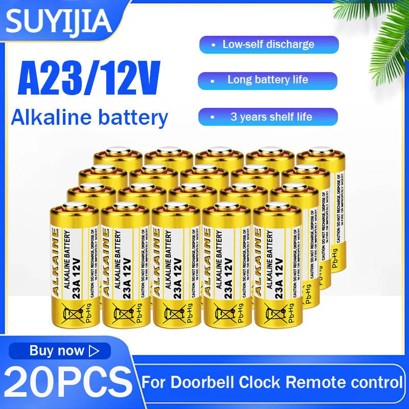 

Original 20pcs A23 23A 12V Alkaline Battery 23GA A23S E23A EL12 MN21 MS21 V23GA L1028 For Doorbell Alarm Clock Car Key Mouses