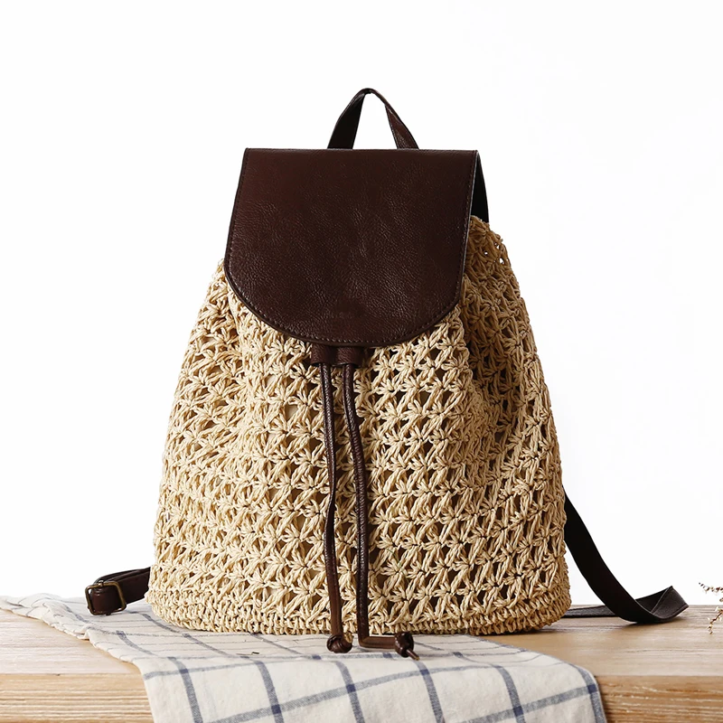 

Casual Straw Backpacks for Women Wicker Woven School Bag for Teenager Girls Rattan Summer Beach Big Purses Lady Back Packs 2023