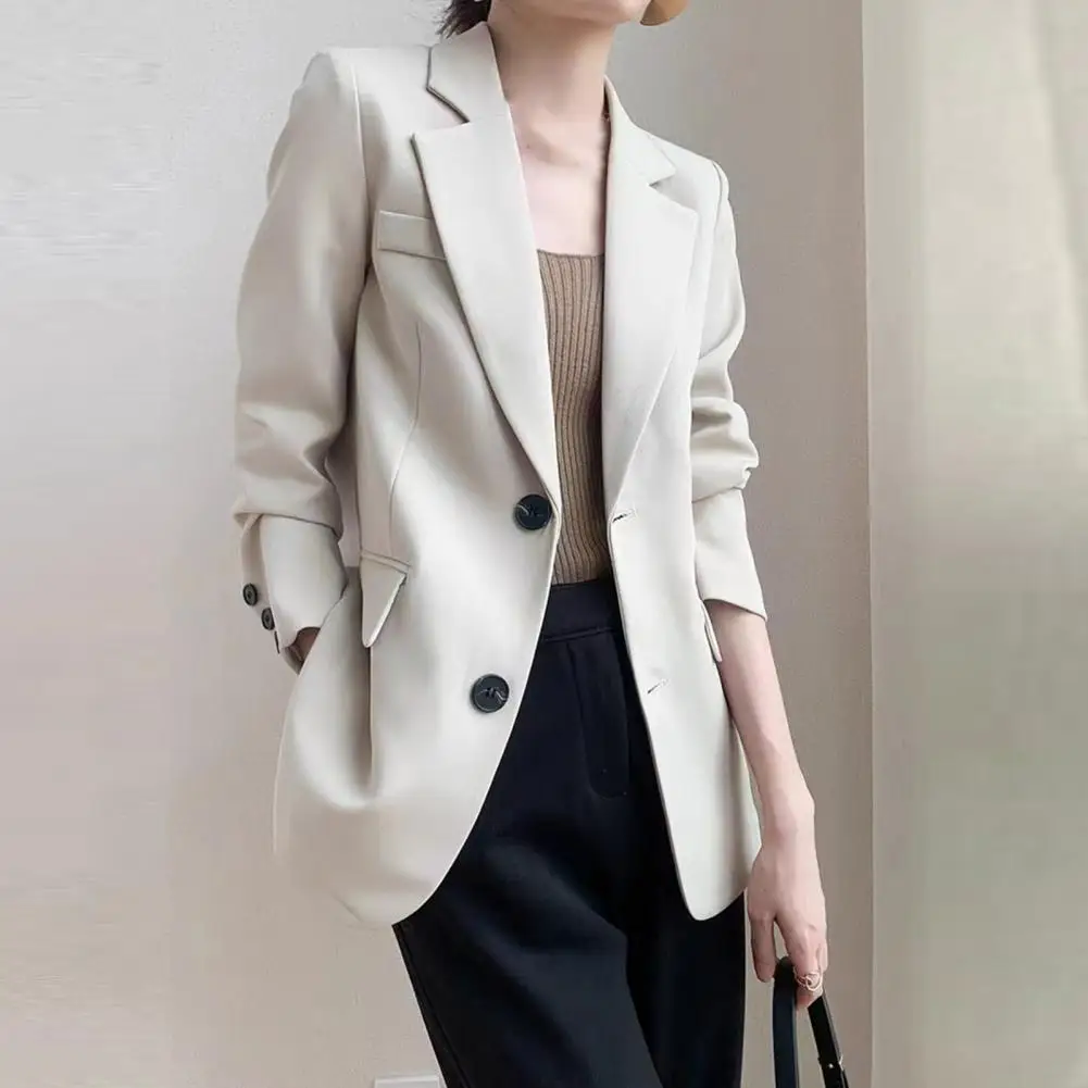 

Дышащий пиджак, стильный женский деловой костюм, однотонное пальто с отложным воротником, однобортное офисное пальто с защитой от морщин