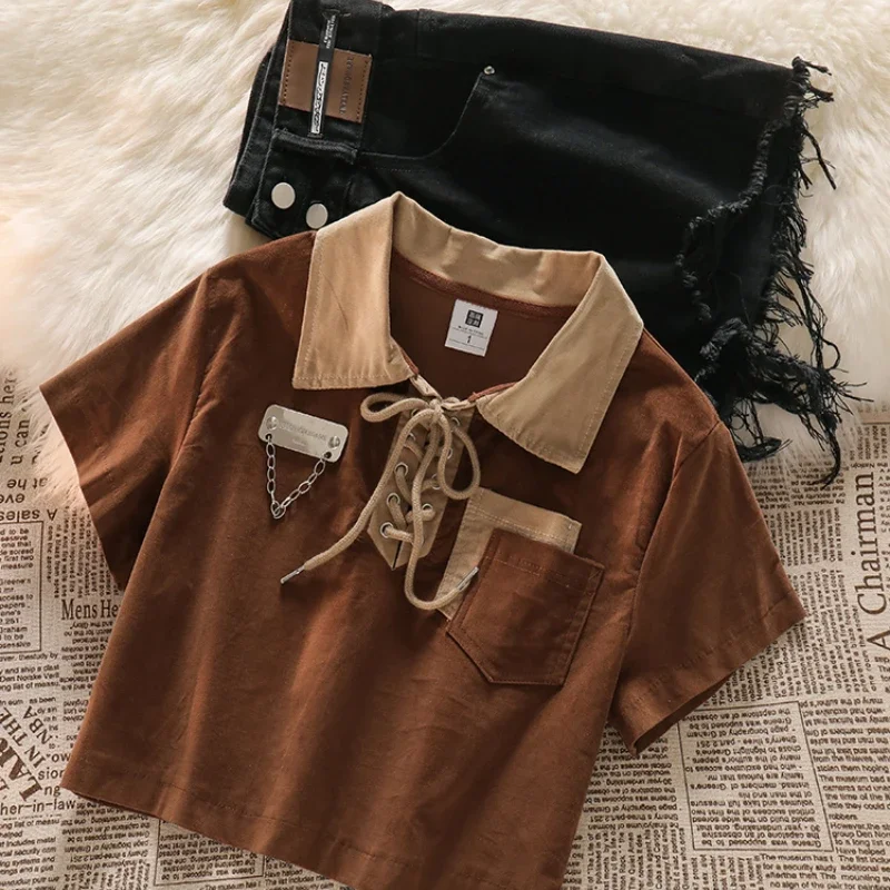 Xgoth японские винтажные шорты костюм с отложным воротником футболка топ женские