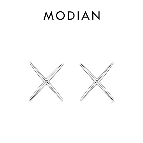 Серебряные серьги-гвоздики Modian X Lines