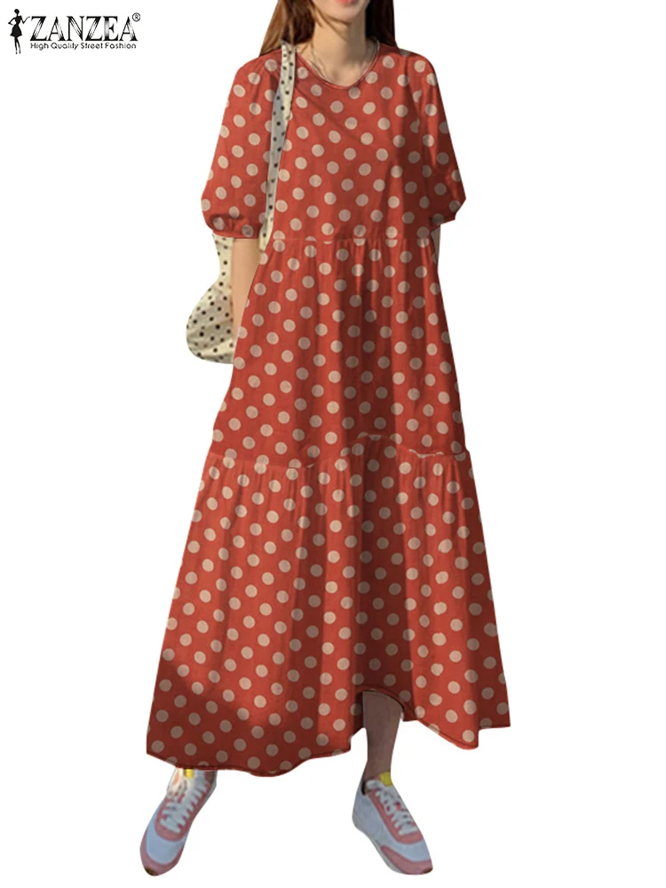 ZANZEA летнее свободное платье трапециевидной формы с пышными рукавами Vestidos
