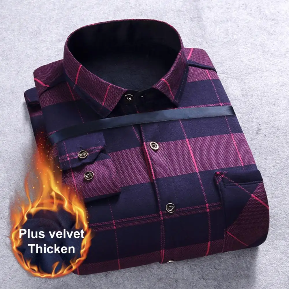 

Men Shirt Plush Thicken Turn-down Collar Formal Winter Shirt For Office
