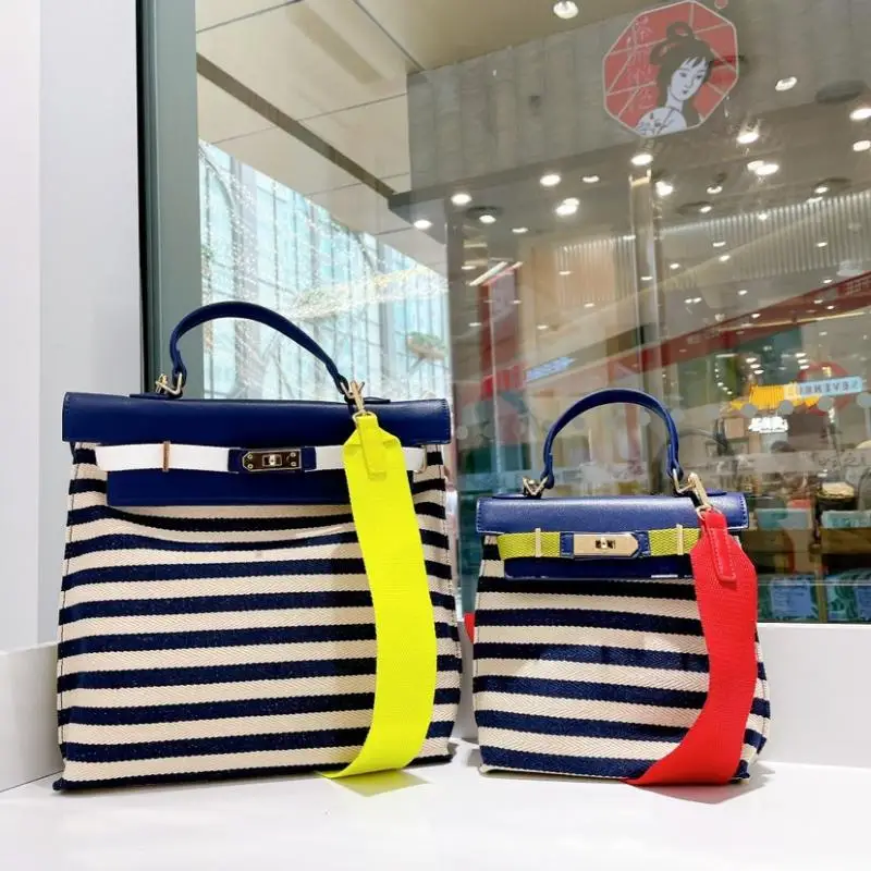 

Fashion Navy Striped Canvas Tote Handbag Wide Strap Shoulder Crossbody Bag Large Capacity Underarm Bag Casual Shopper 2022 Sac