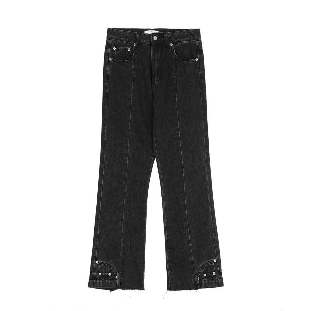 

Baggy Patch Pockets 2023 Trousers Male Denim Pants Black Wide Leg Men's Jeans Oversized Cargo Korean Design Streetwear