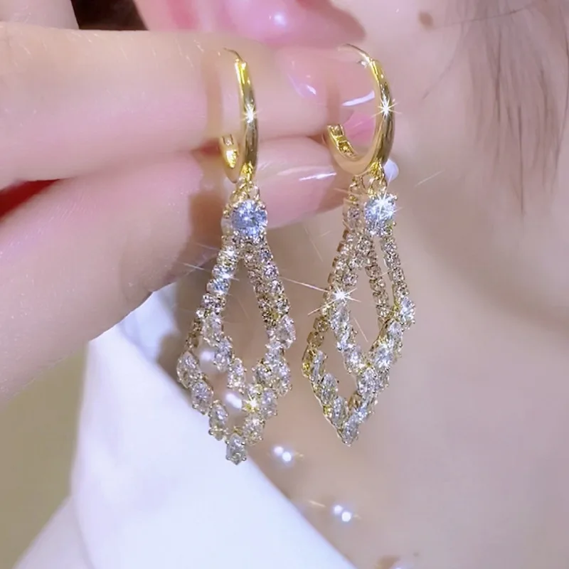 Изысканные циркониевые ромбовидные геометрические Подвесные серьги для женщин