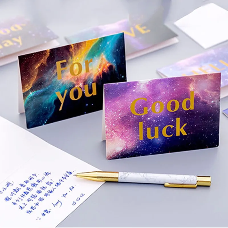 

50pcs Birthday Greeting Card Invitation Blessing Message Best Wishes Starry Sky Student Stationery Office Supplies Envelope