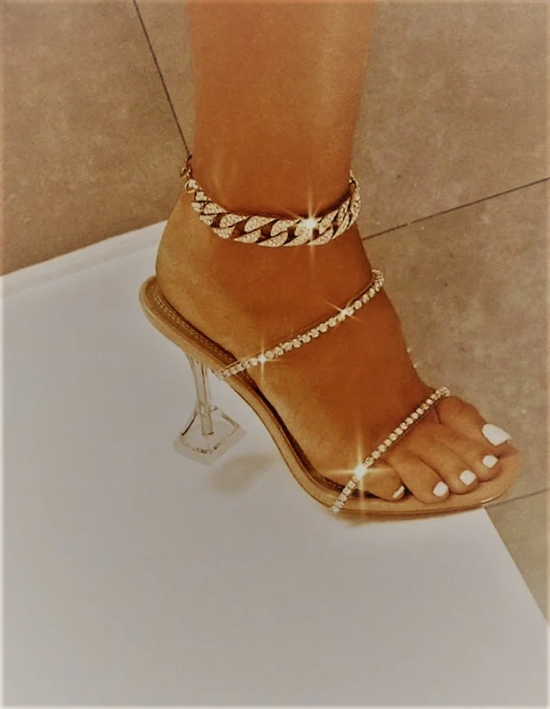 2022 Women Slippers Fashion PVC Transparent Crystal Summer New High Heel Shoe Woman Slides Plus Size 35-43 Slippers Female Shoes