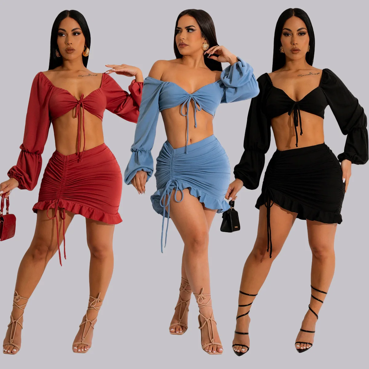 

Women S Spring Summer Draw String Wrapped Chest Coat Black Fungus And Short Skirt Suit Two Piece Swimsuit Dress Beach 2023