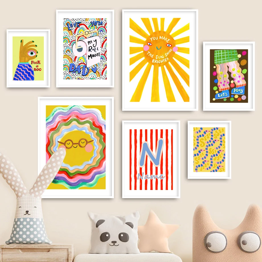 

Милые солнце Радуга звезды жест вишня орех настенная Картина на холсте скандинавские плакаты и принты настенные картины декор для детской комнаты