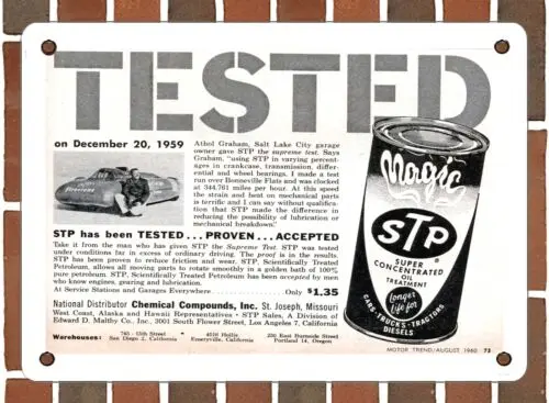 Металлический знак-1960 протестирован 20 декабря 1959 года STP - 10x14 дюймов