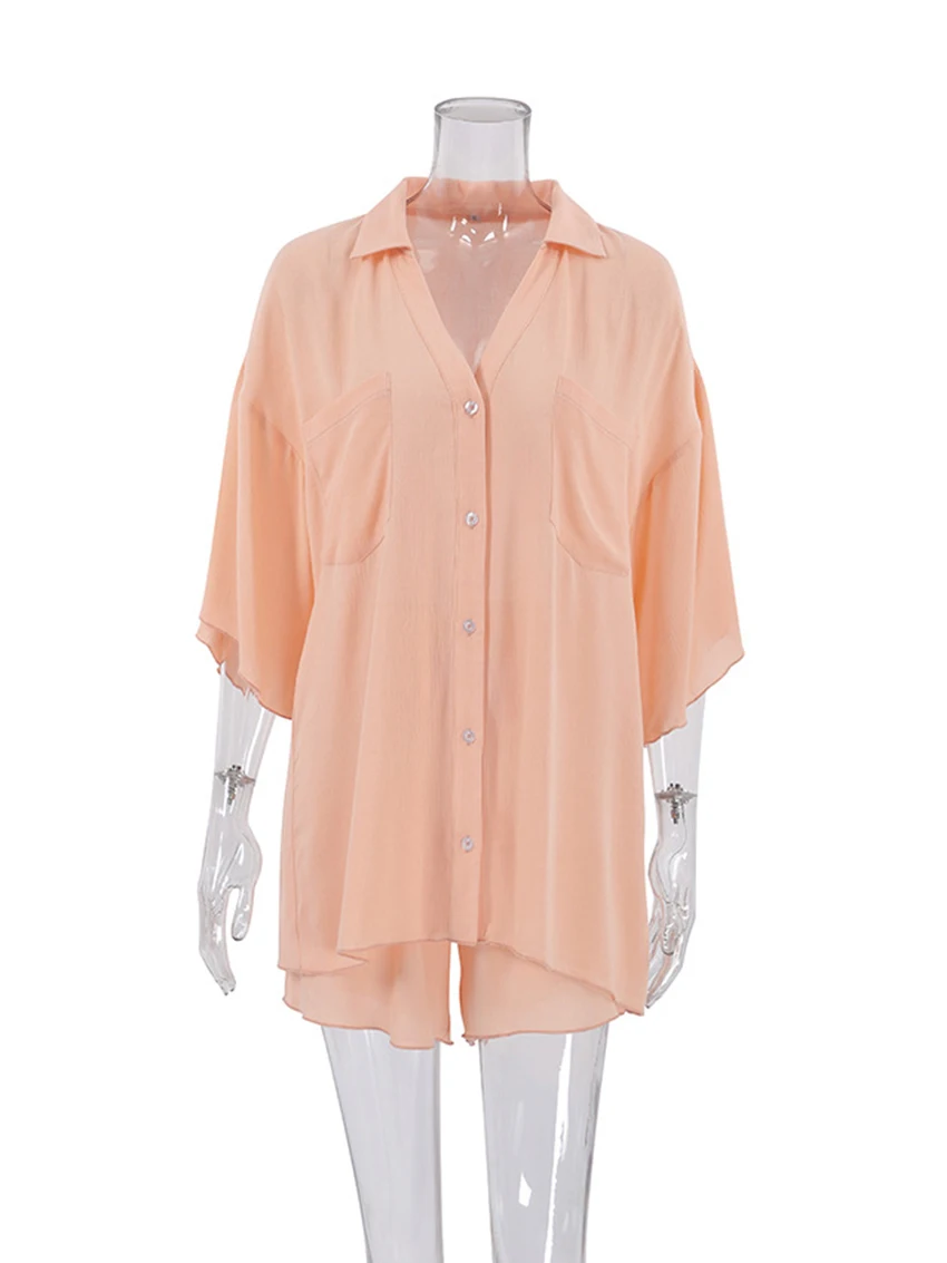 Marthaqiqi Comfort Women Pajama Set Sexy Turn-Down Collar Sleepwear Three Quarter Sleeve Nightwear Shorts Femme New Pajamas Suit