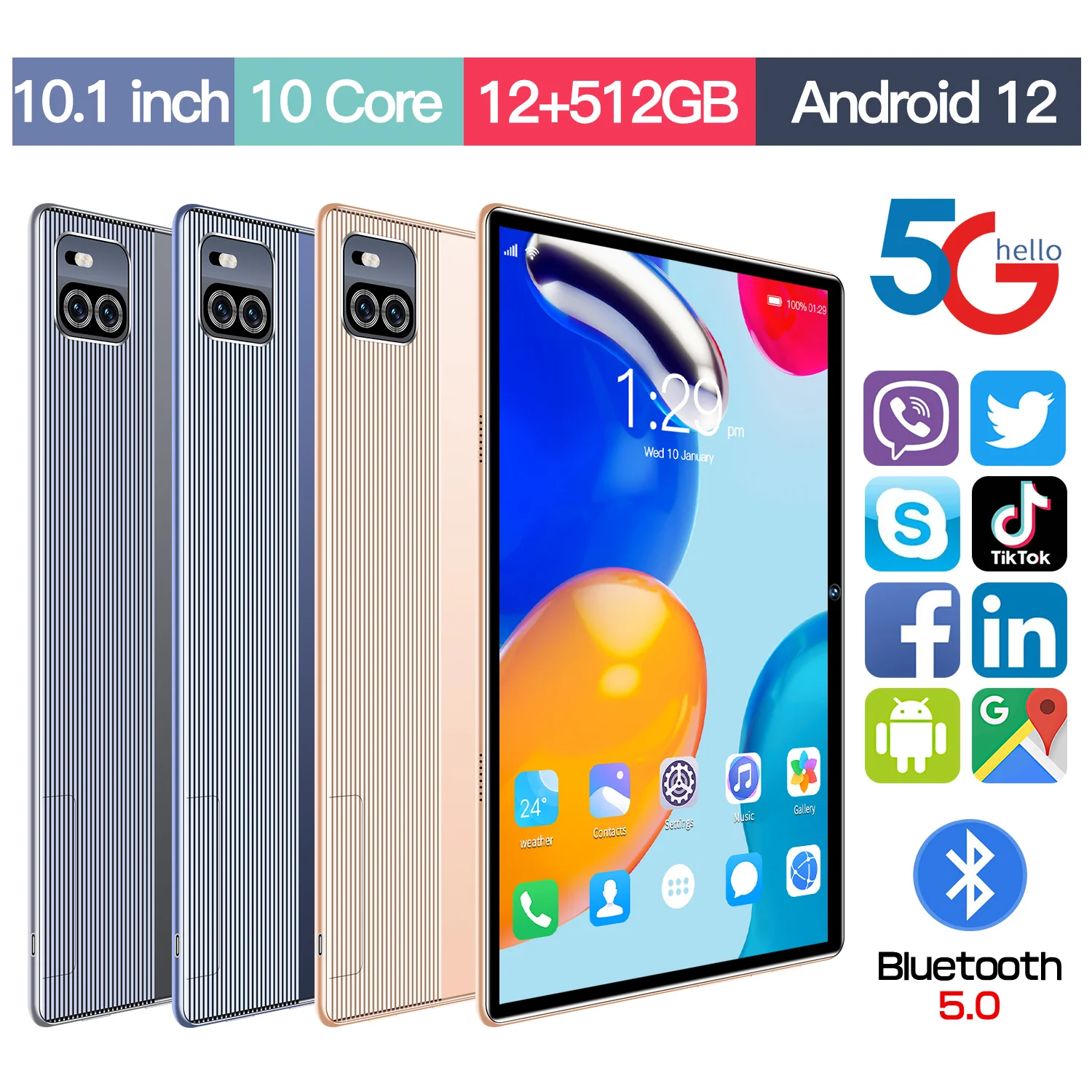 

Оригинальный планшет, 10,1 дюйма, 2022 Новый, 12 Гб + 512BG, Android 12, полный экран, офисный телефон 2 в 1, оригинальный, 8 ядер, две карты GPSwifi + 8000 мАч