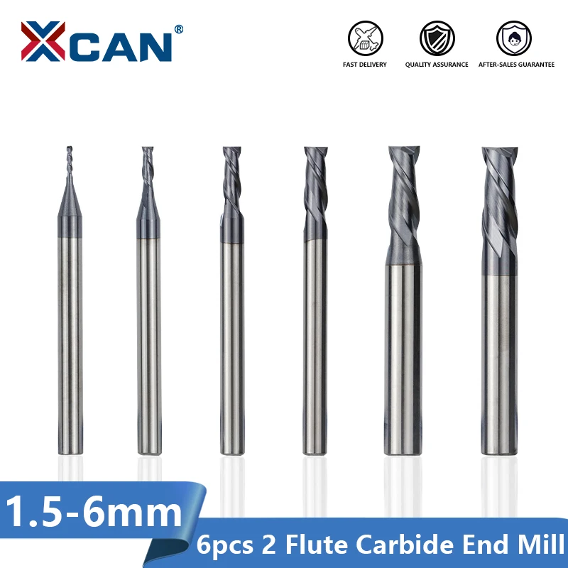 

XCAN 2 Flute Flat Milling Bit 6/8pcs 1.5-12mm Router Bit CNC Machine Milling Cutter HRC45 Tunsten Carbide End Mill Milling Tool