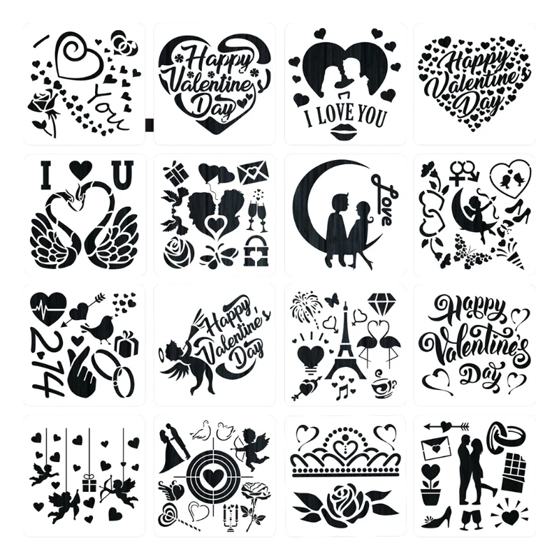 

16 Pack Valentine's Day Painting Drawing Stencils Templates Plastic DIY Crafts