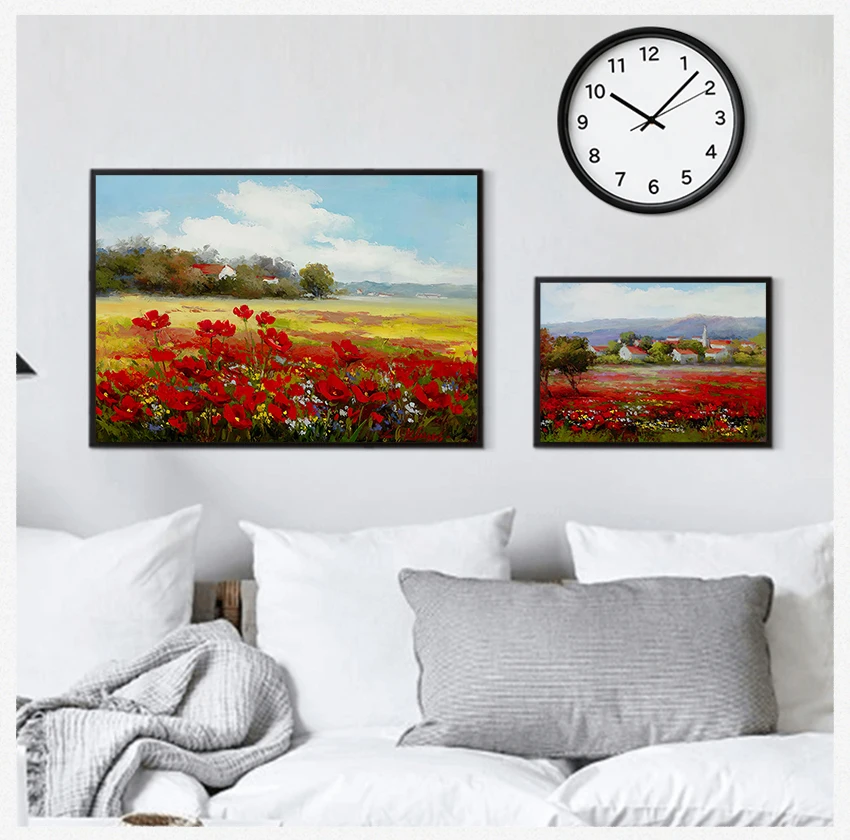 

Картина на холсте, современное искусство, Настенная картина для гостиной, абстрактная картина, дикий красный цветок, Мак, ландшафт, масло