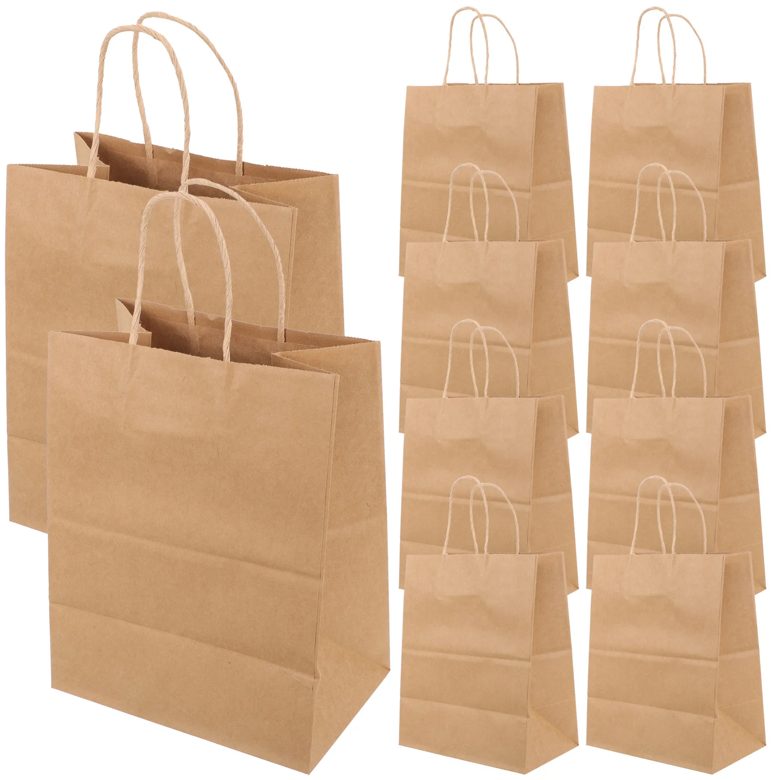 

10 Pcs Paper Snack Bags Handbag Small Size Gifts Paper Handles Aldult 37x21cm Brown Light Kraft