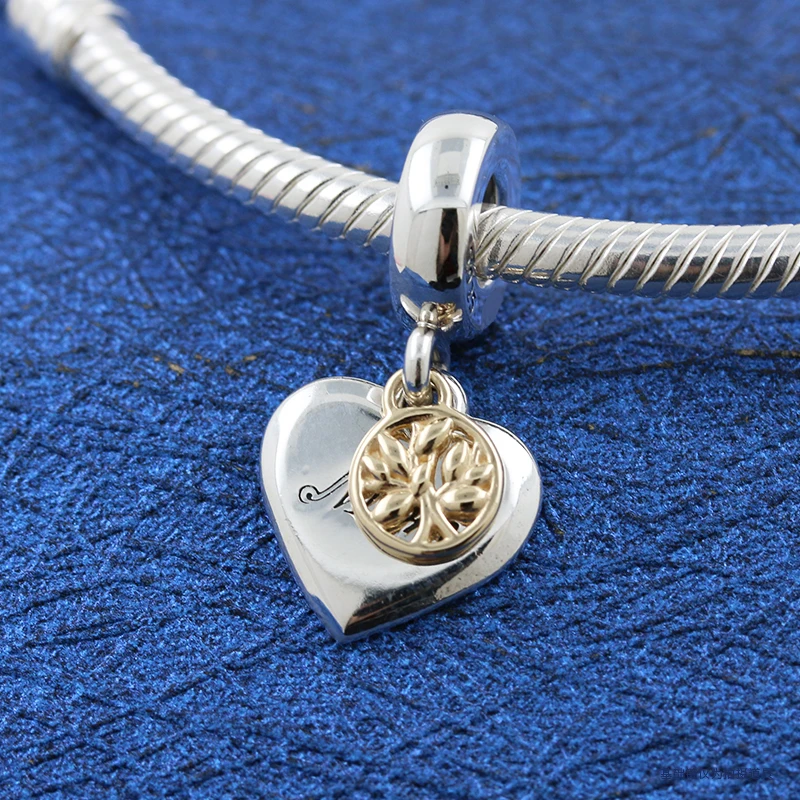 

Authentic S925 Sterling Silver Bead Family Love Gold Color Heart Flower Charms Fit Original Pandora Bracelet Women Jewelry DIY