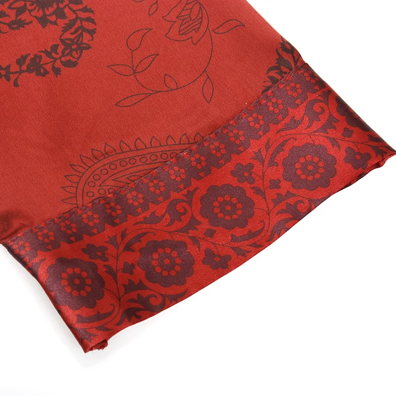 Red Printed Silk Pajamas for Women Long-Sleeve Button-down Satin Pajama Set Couple Pajama Set Silk Sleepwear Drop Shipping