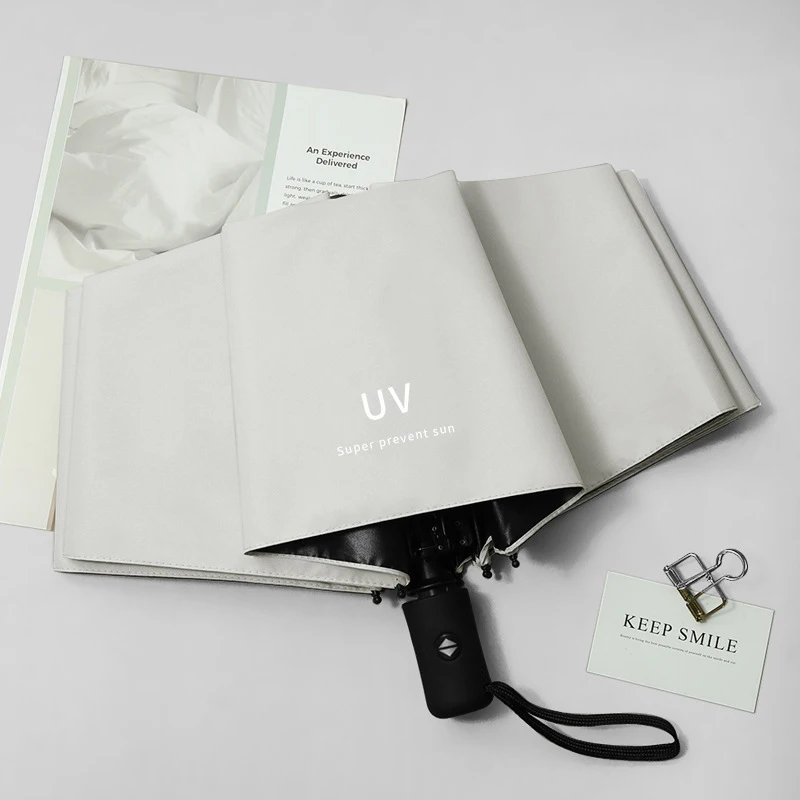 

Automatic UV Umbrella Three Fold Thickened Black Glue Sun Uv Screen Manual Umbrella White Umbrella Women Parasol Uv Paraguas