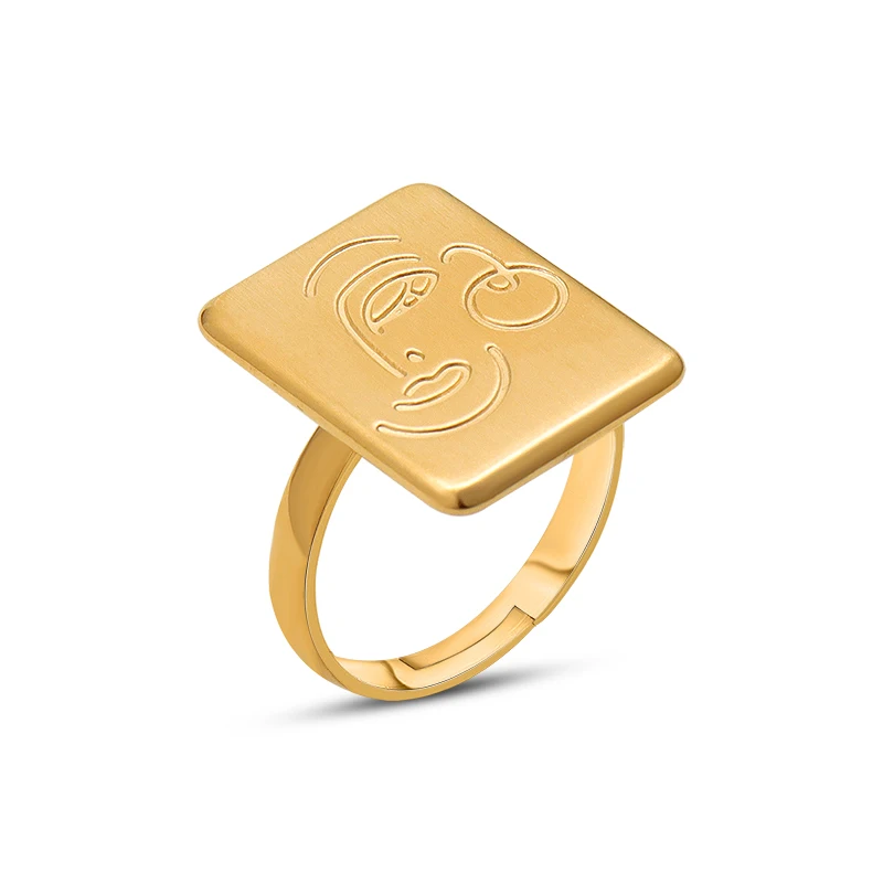 

Geometric Square Vintage Ins Face Women's Ring Stainless Steel Ring Jewelry Fashion Products