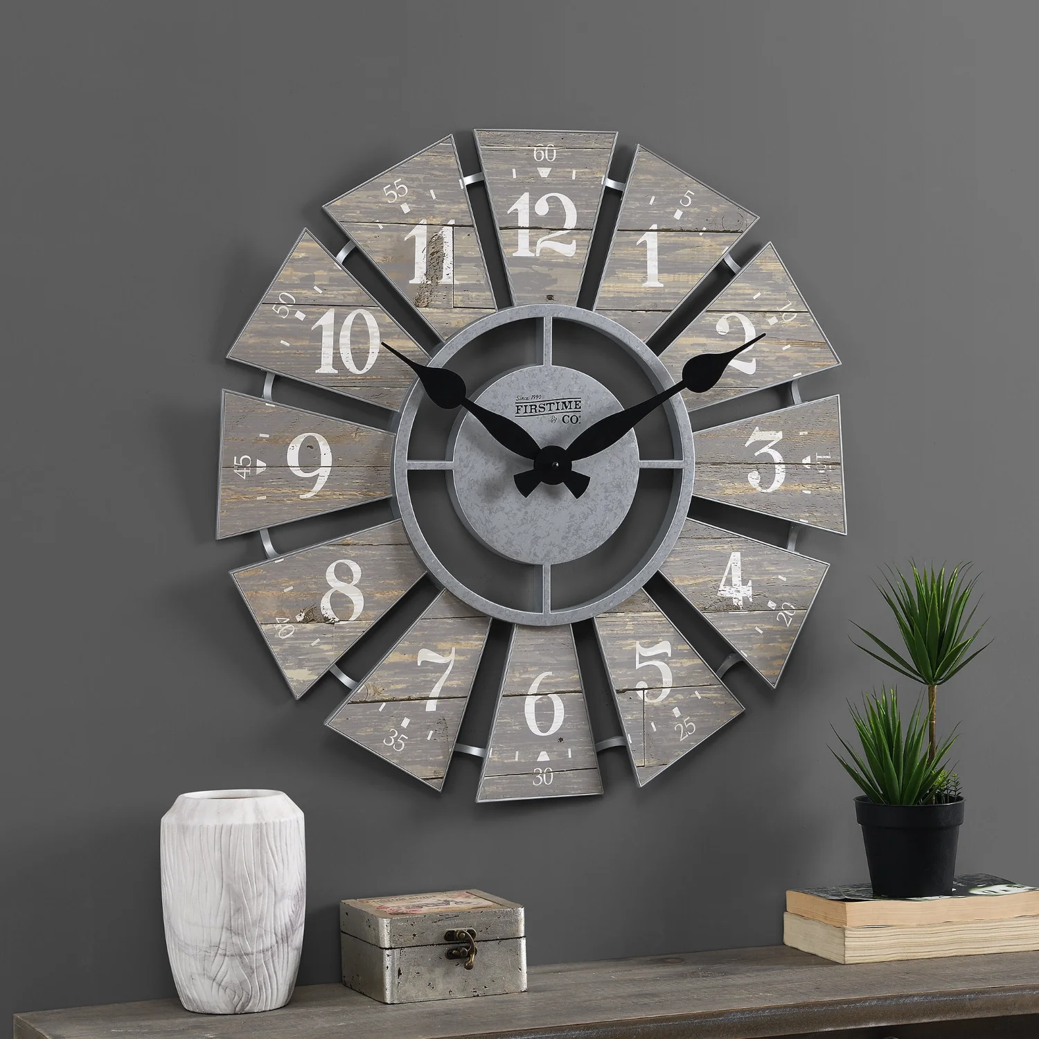 

Gray Numeral Windmill Wall Clock, Farmhouse, Analog, 24 x 2 x 24 in