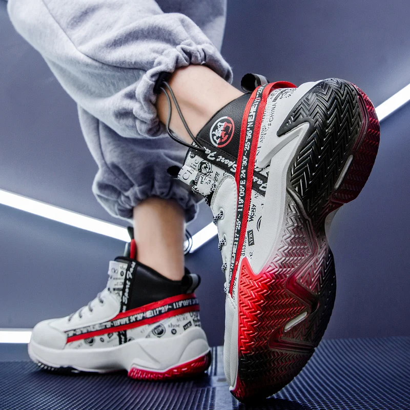 2023 thick sole increase basketball shoes student tide take waterproof skin actual combat outdoor sports shoes