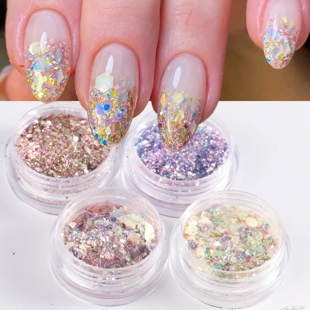 

Набор глиттеров для ногтей, розовы золотые блёстки на ногти, конфетти для ногтей, фиолетовые блестки русалки для ногтей, шестигранники для м...
