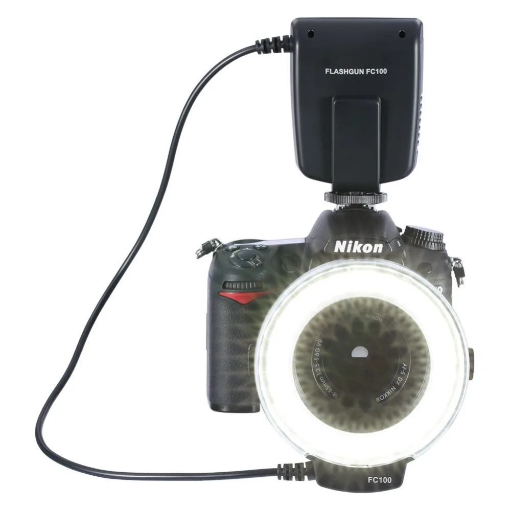 Фото Meike FC-100 FC100 Ручная светодиодная макрокольцевая вспышка с 7-переходным кольцом для цифровой зеркальной камеры Canon Nikon Olympus Pentax №2