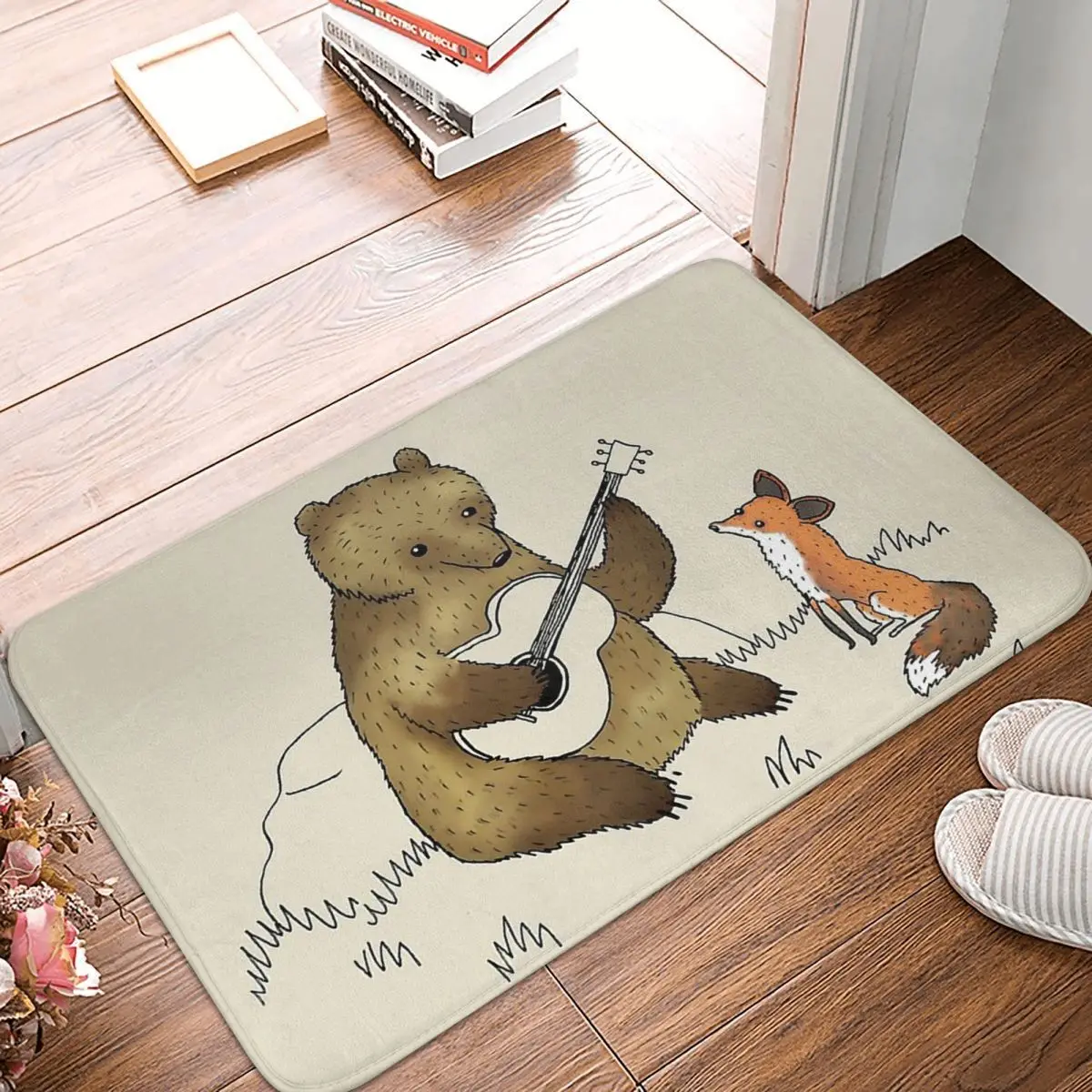 

Animal Animals Kawaii Cute Bath Mat Bear And Fox Doormat Kitchen Carpet Outdoor Rug Home Decoration