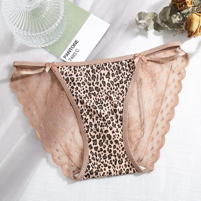 6pcs Fashion Leopard Panties Women G Strings Comfort Ice Silk Breathable Briefs Mid-Waist Seamless Intimates Underwear Femme
