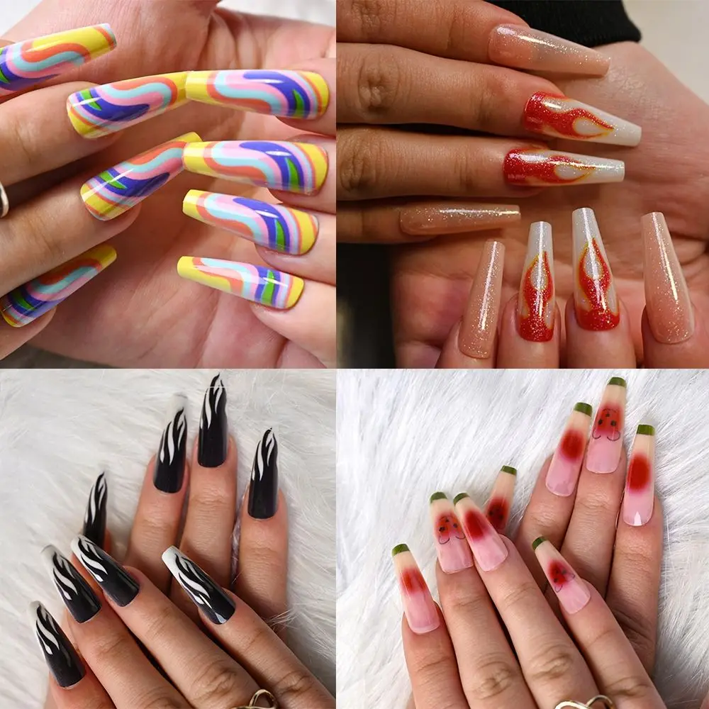 

French Ballerina Detachable Manicure Tool Artificial Wavy Flame Coffin False Nails Fake Nails Wearable Nail Tips