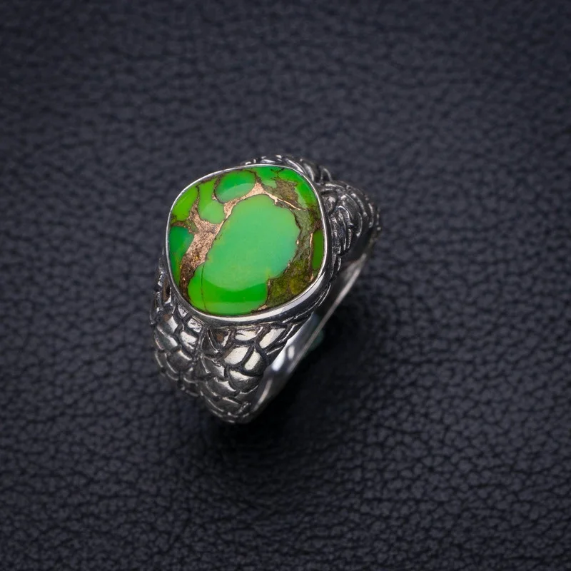

StarGems Natural Copper Turquoise Snake-Skin Band Handmade 925 Sterling Silver Ring 6.75 E8647