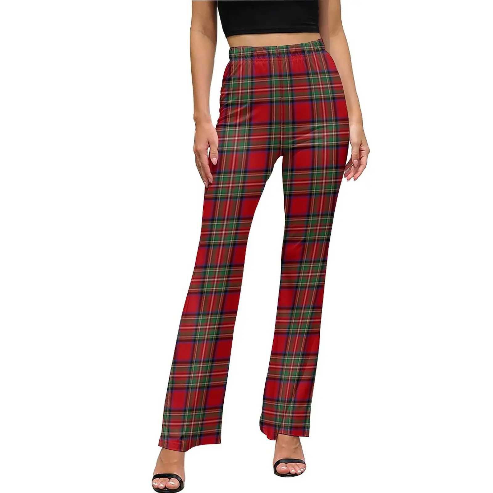 

Royal Tartan Plaid Pants Red Green ClassicTraditional Sexy Workout Flare Trousers Spring Ladies Printed Aesthetic Slim Fit Pants