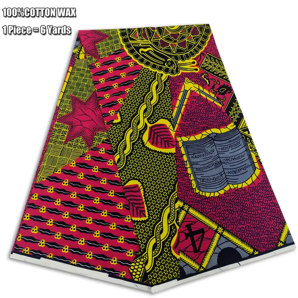 

High Quality 100% Cotton Guaranteed Veritable African Real Wax Fabric Nigeria Batik Style Ankara Wax Pagne For Women Party Dress
