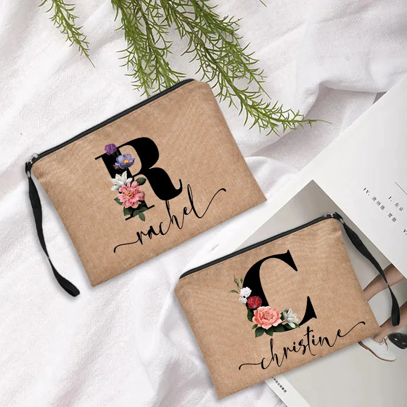 

Сумка для макияжа, холщовая, с именем на заказ, для невесты, для аксессуаров