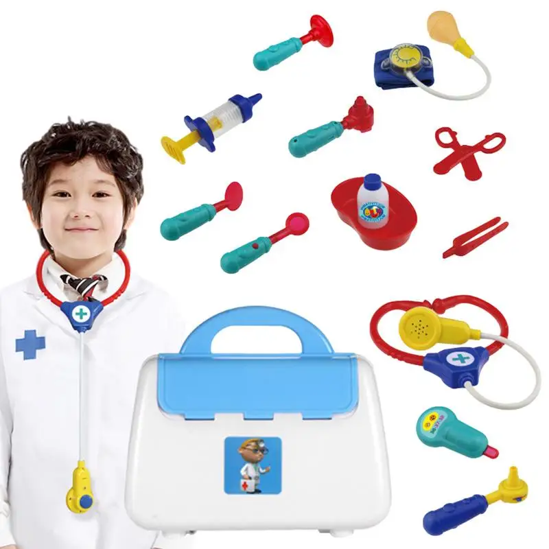 

Children Doctor Playset 12 Pieces Doctors Set With Storage Bag Electronic Stethoscope Mouth Mirror Children Role Play Doctors To