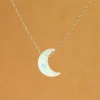 crescent opal moon necklace for women girl gold feminine necklace wstainless steel chain celestial jewelry june birthday gift