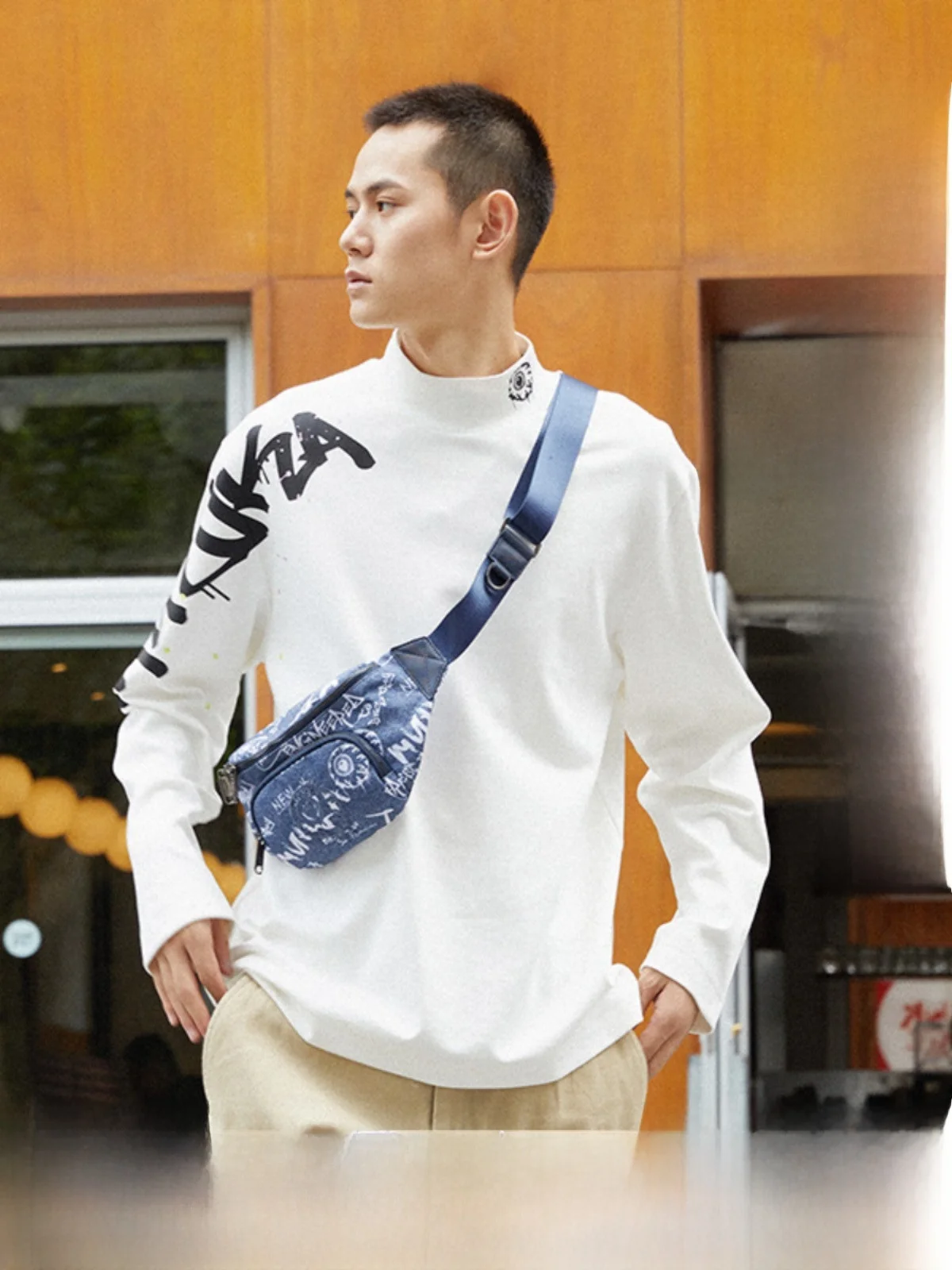 Lai Yuzhe Same Sle Mishkanyc Big Eye Ball American Fashion Brand Letter Turtleneck Long sleeves Shirt Men Women