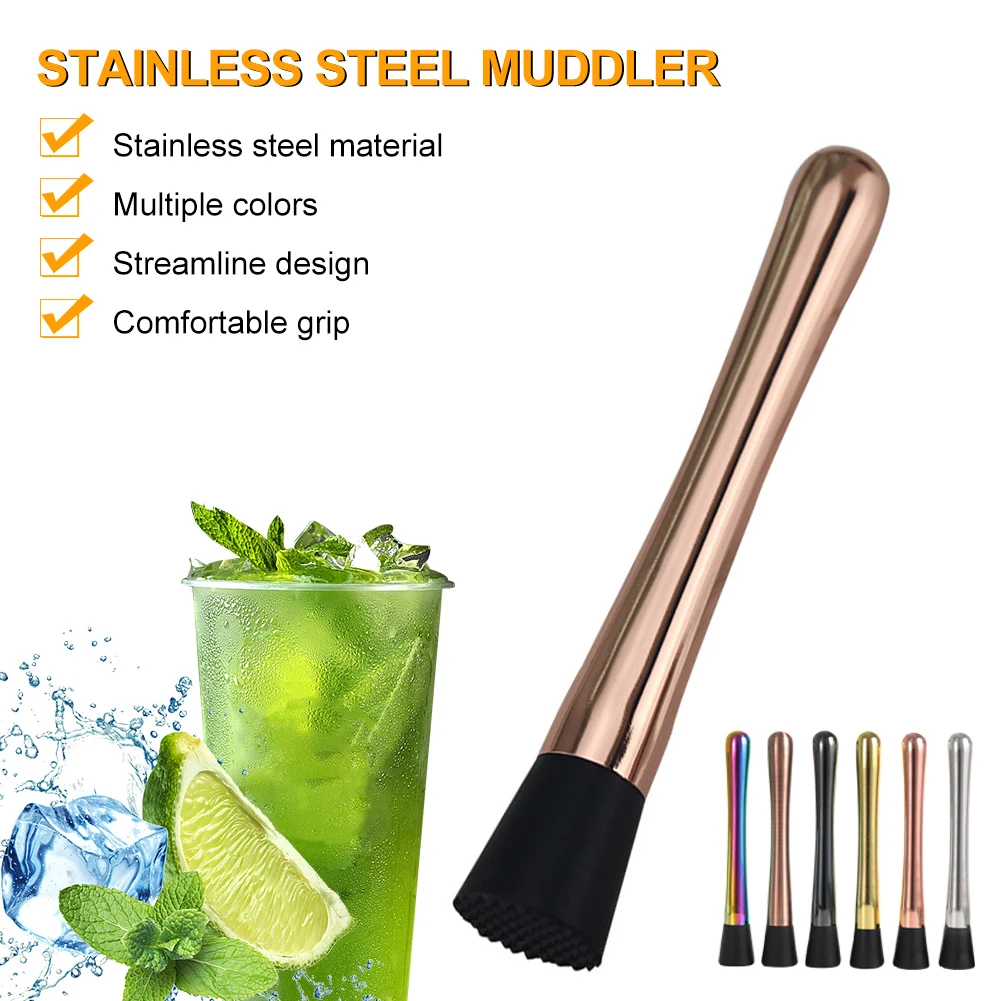 

DIY Long Handle Muddler Stainless Steel Bar Drink Mojito Cocktail Mixer Ice Fruit Crusher Sticks For Restaurant Bar Party Tools