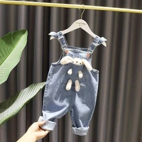 spring and autumn girls jeans pant girls baby cotton short sleeve t shirt denim bibs childrens casual pants two piece set