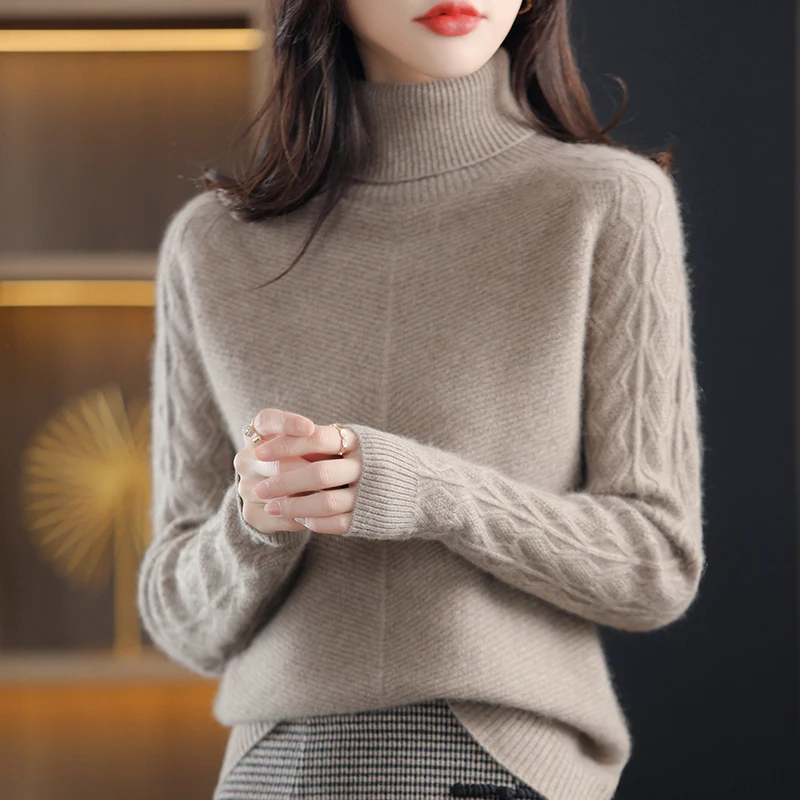 

Новинка 100%, Женский кашемировый свитер из чистой шерсти, Свободный пуловер с высоким воротом, женский зимний Универсальный теплый вязаный свитер sh