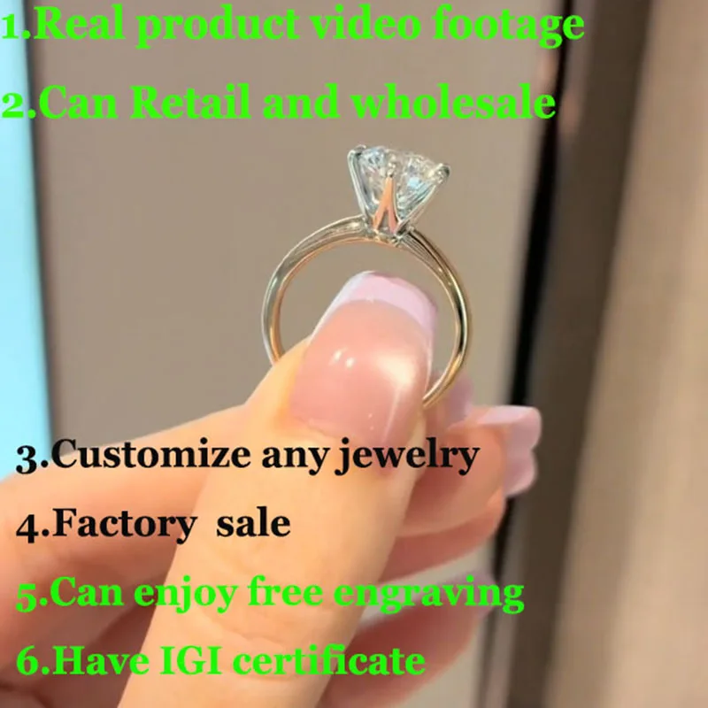 Настоящий продукт видео Lab Growing Diamond Ring Круглый цвет D 1, 2, 3 карата, твердое кольцо из желтого золота 14 карат, обручальное кольцо, сделанное на заводе (art.: 3920cff0ca9cb) - 3920cff0ca9cb